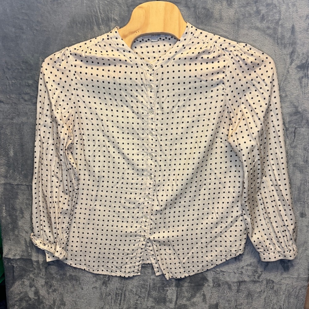 2171 | Boden Silk Blend Polka Dot Button Down Blouse Ivory Navy Women 16 Preppy